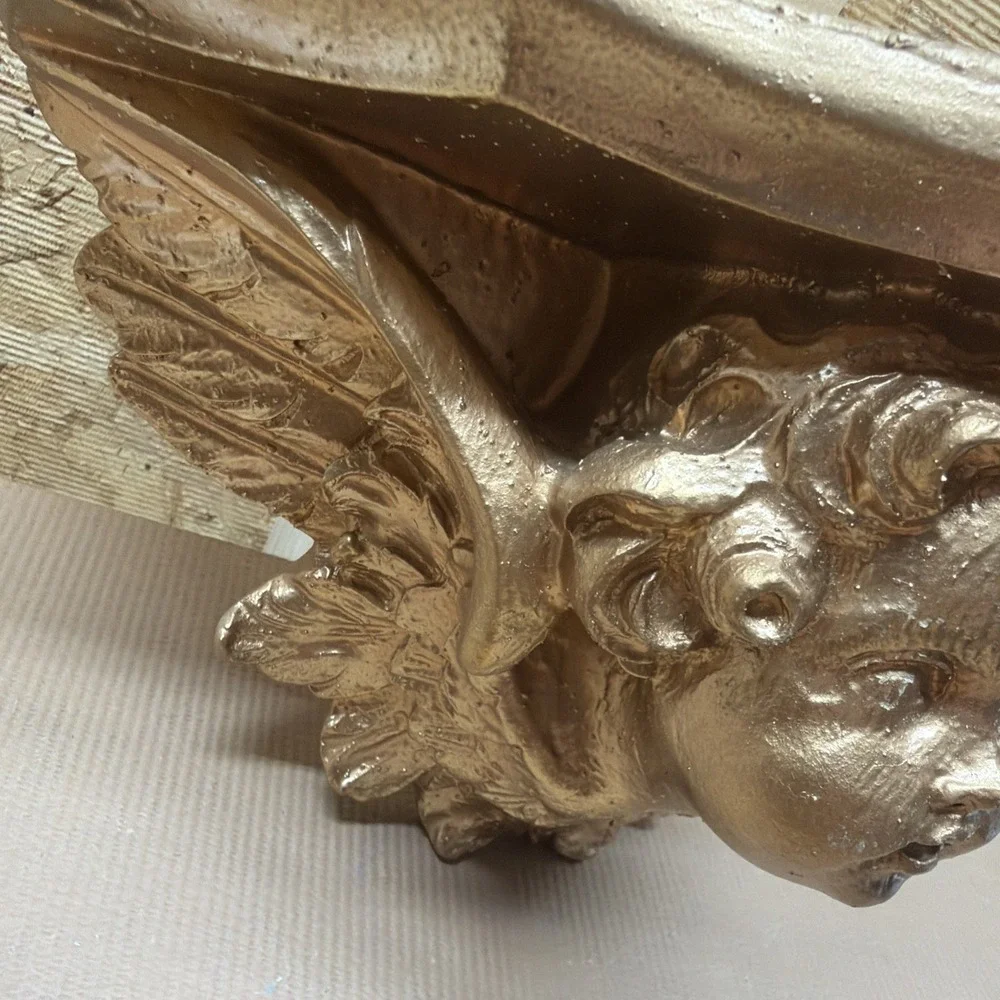Vintage Gold Cherub Wall Shelf – Baroque Angel Corbel Sconce Decor 10